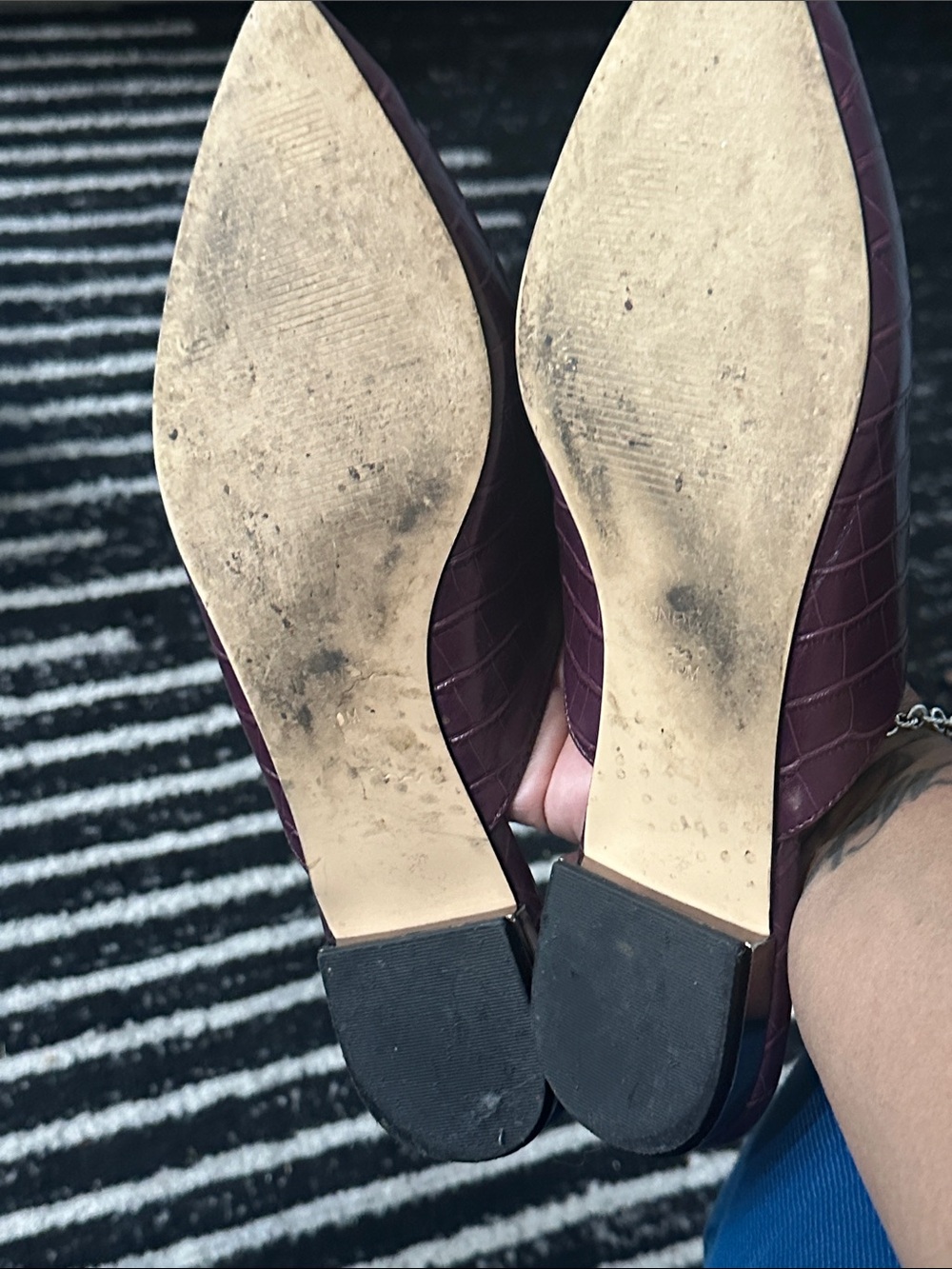 Nine West Pointed Croc-Embossed Slip-On Mules in Plum - Picture 3 of 3
